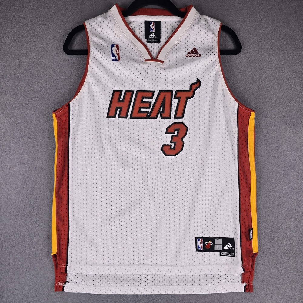Miami Heat Jersey Boys Large White NBA Basketball Dwyane Wade #3 Adidas 00s Y2K